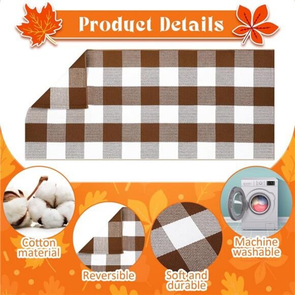 Doormat Combo Set Pumpkin 17'' x 29'' Coir Mat and 23.6'' x 51.2'' Plaid Rug - Picture 3 of 7